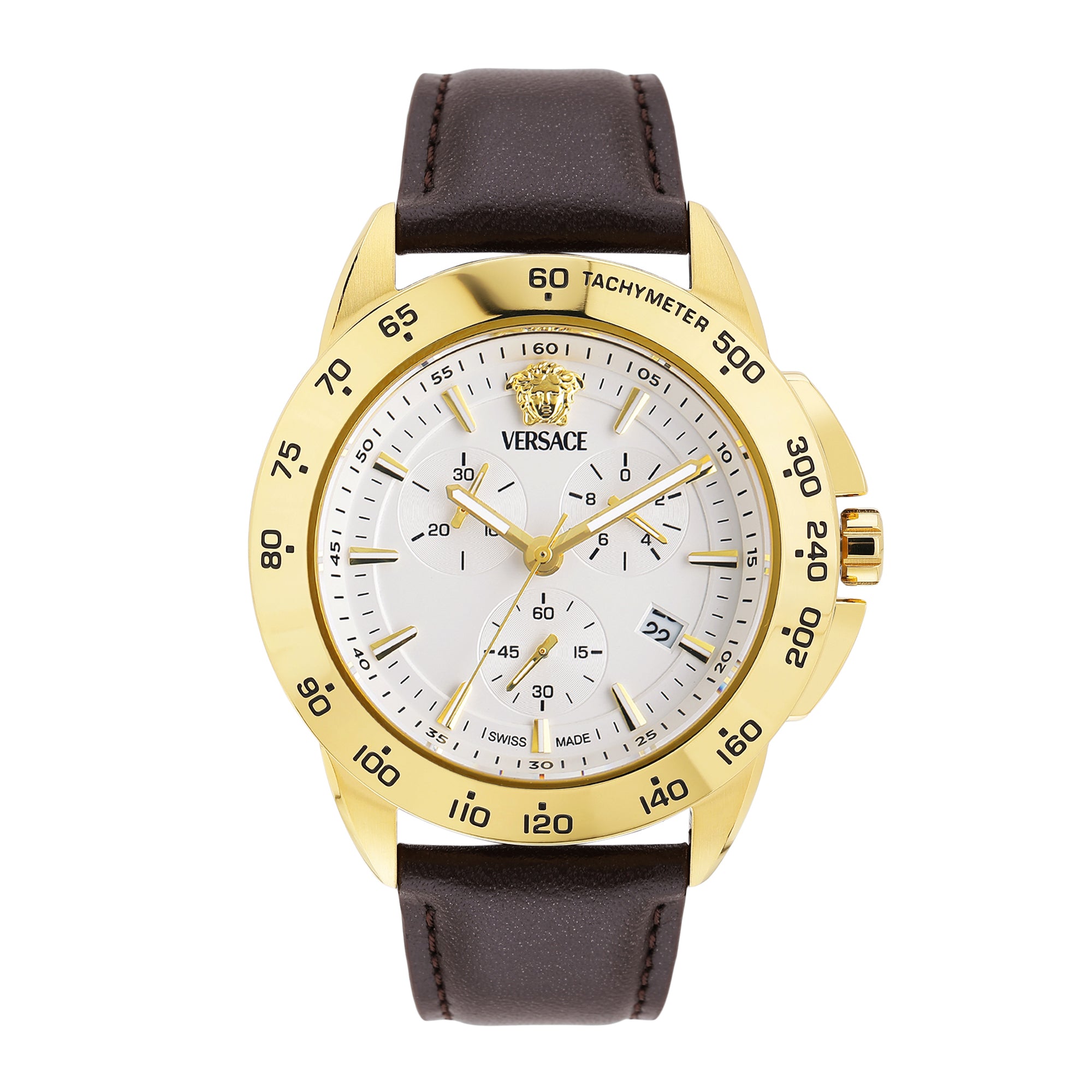 Versace V Sport 44 mm Silver White Dial Men Chrono Watch VEKIA0325