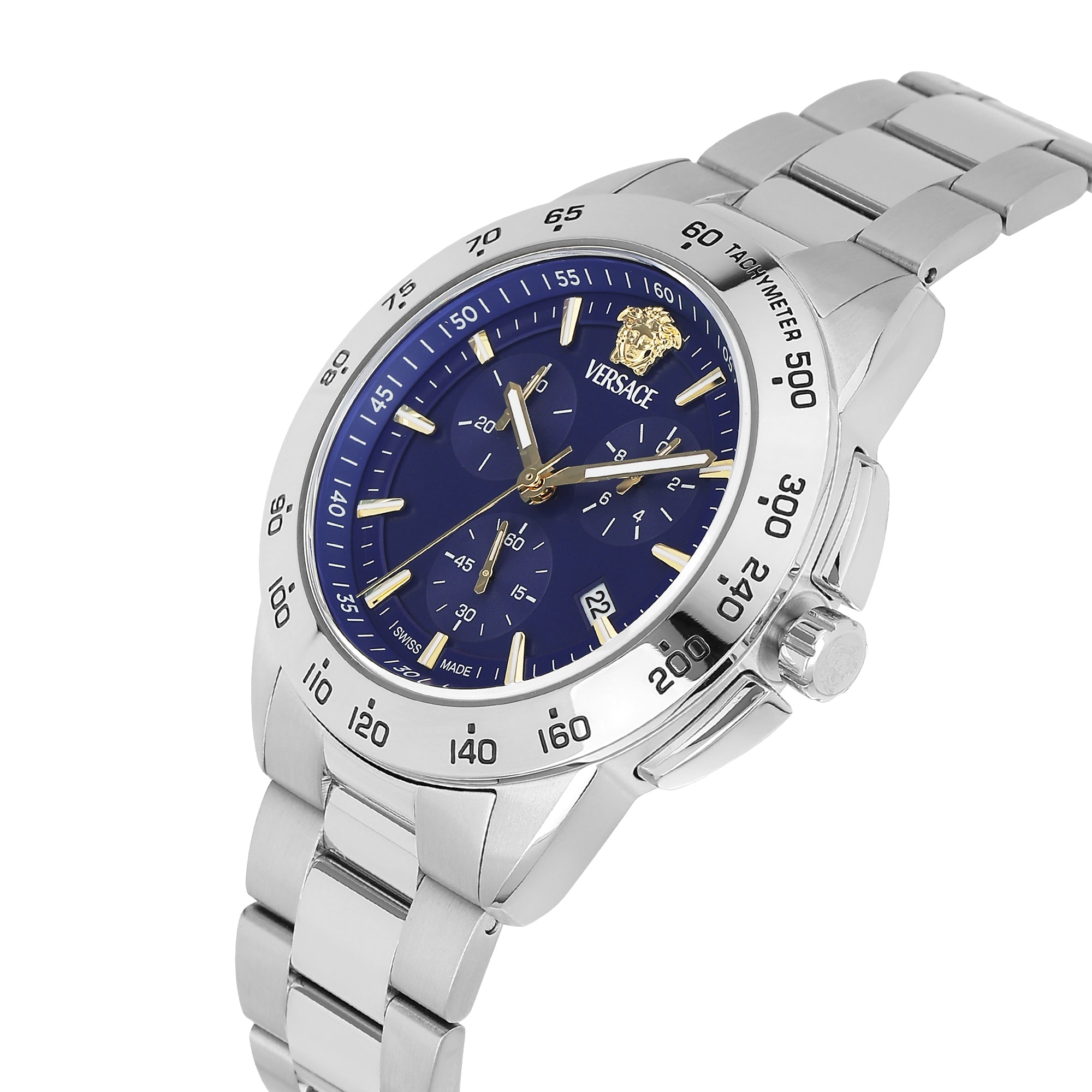 Versace V-Sport 44 mm Blue Dial Men Chrono Watch- VEKIA0425