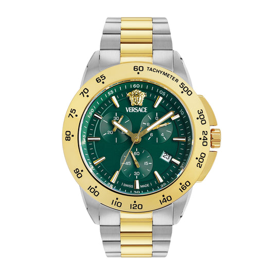 Versace V-Sport 44 mm Green Dial Men Chrono Watch- VEKIA0625