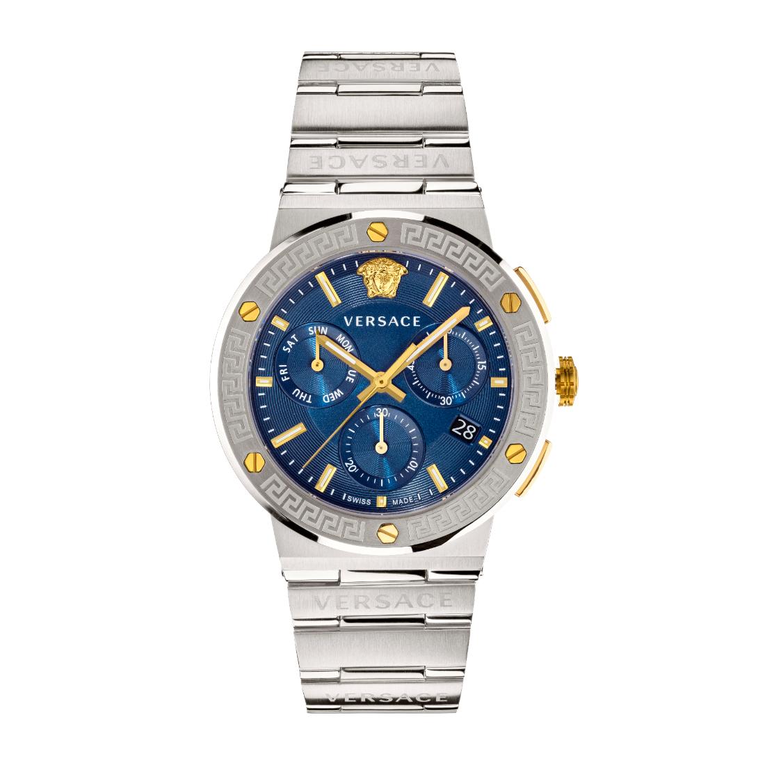 Versace Greca Logo Chrono 43 mm Blue Dial Men Watch- VEZ900221