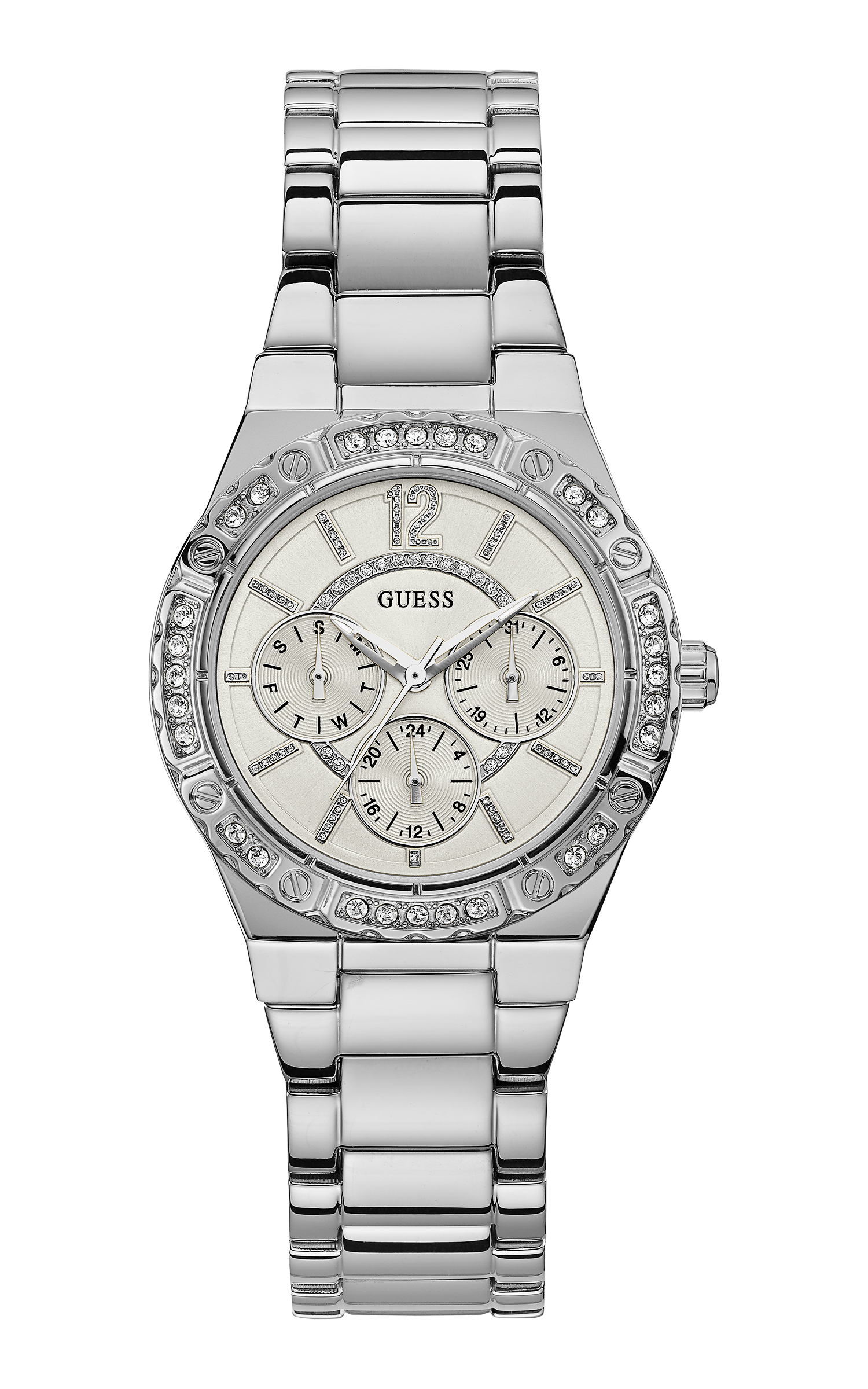 Guess 36 mm Ladies Silver Multi function Watch W0845L1