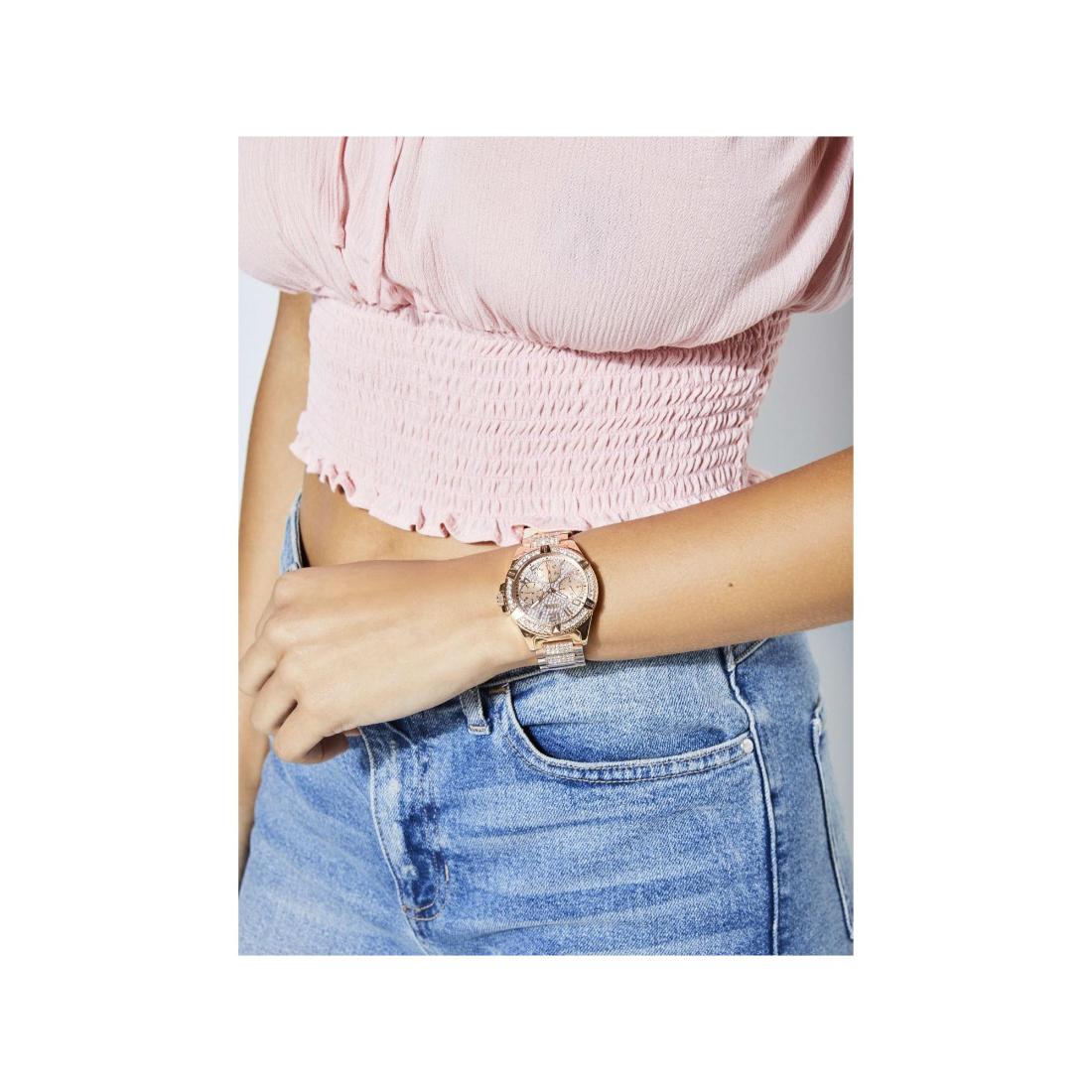 Guess Women 40 mm Size Rose Gold Dial Round Analog Watch W1156L3