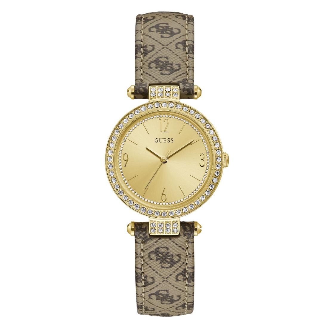 Guess Women 32 mm Size Gold Dial Analog Watch - W1230L2