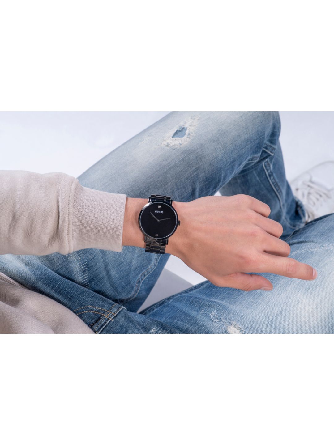 Guess Men 44 mm Quartz Analog Black Dial Black Stainless Steel Strap Watch W1315G3
