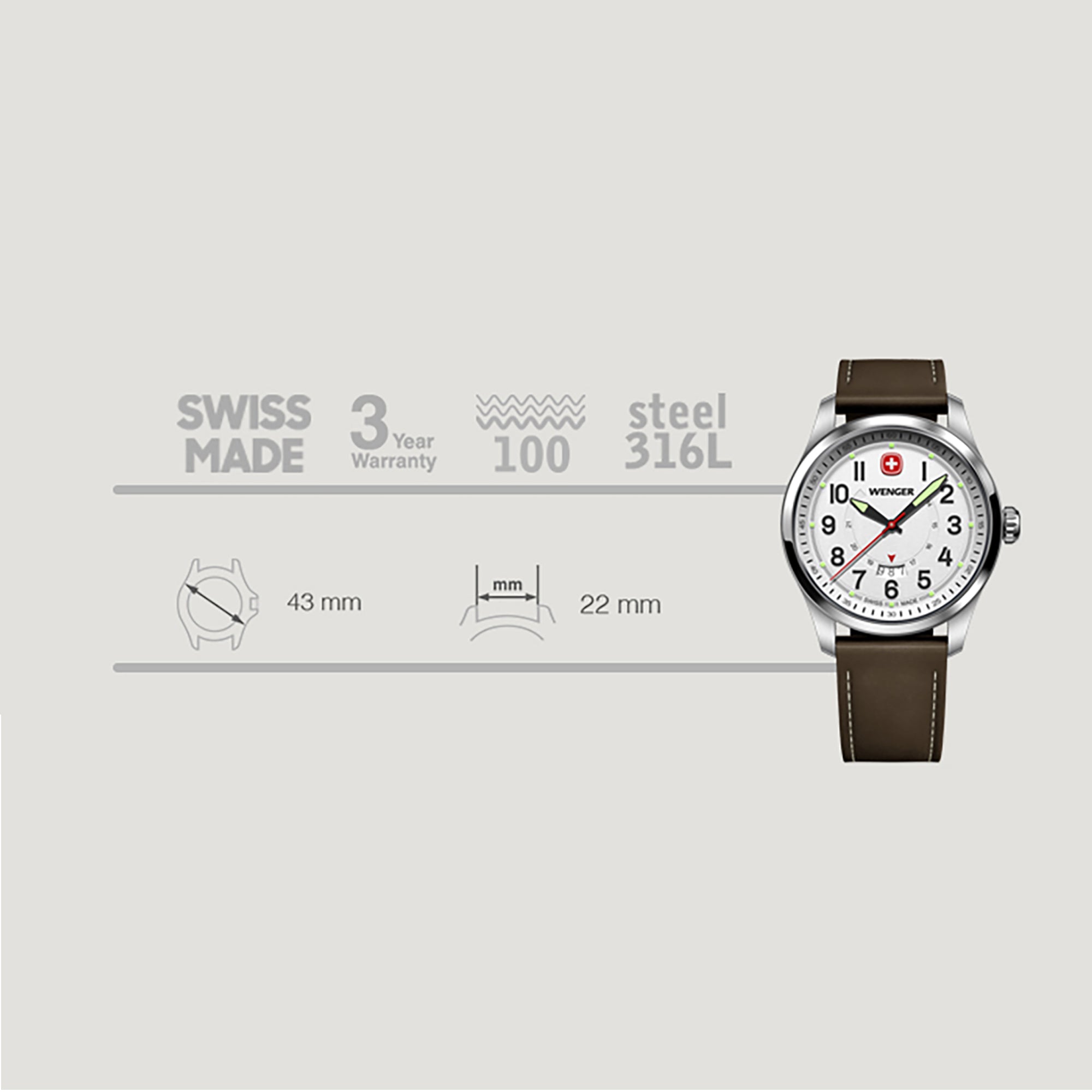 Wenger Terragraph 43 mm White Dial Men Analog Watch 01.0541.120