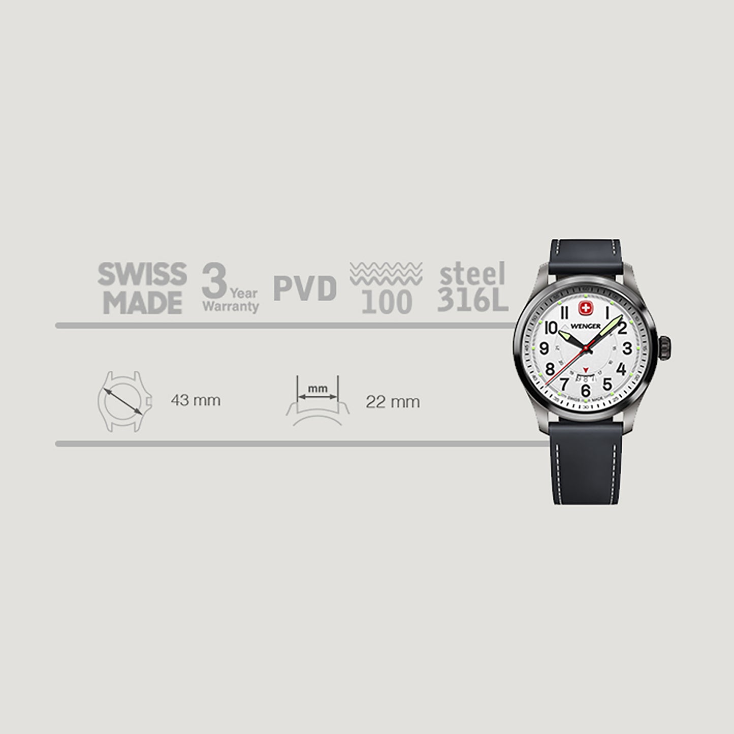Wenger Terragraph 43 mm White Dial Men Analog Watch 01.0541.126