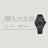 Wenger Terragraph Black Dial 43mm Men Analog Watch 01.0541.127