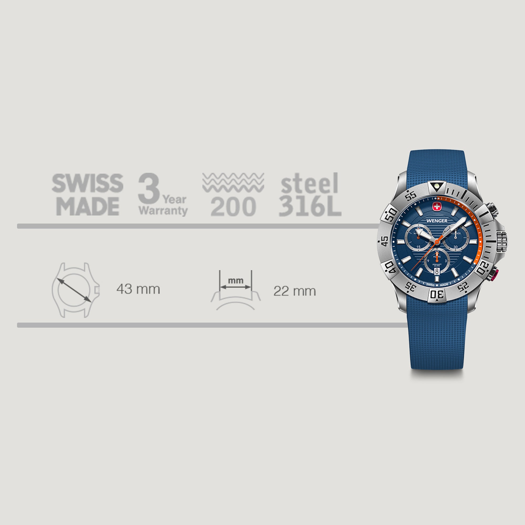 Wenger Seaforce Chrono 43 mm Blue Dial Men Watch 01.0643.124
