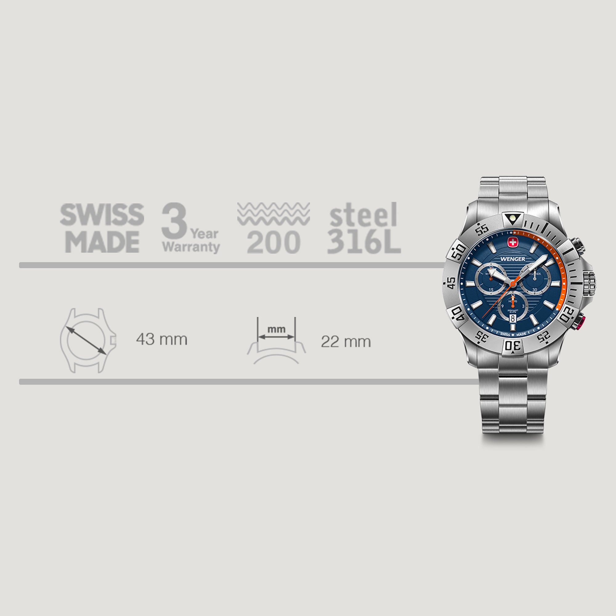 Wenger Seaforce Chrono 43 mm Blue Dial Men Watch 01.0643.125