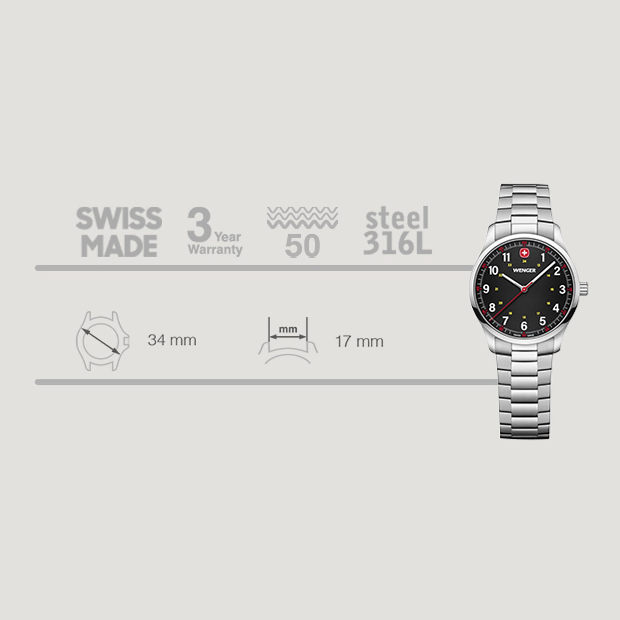 Wenger City Sport 34 mm Black Dial Unisex Watch 01.1421.128