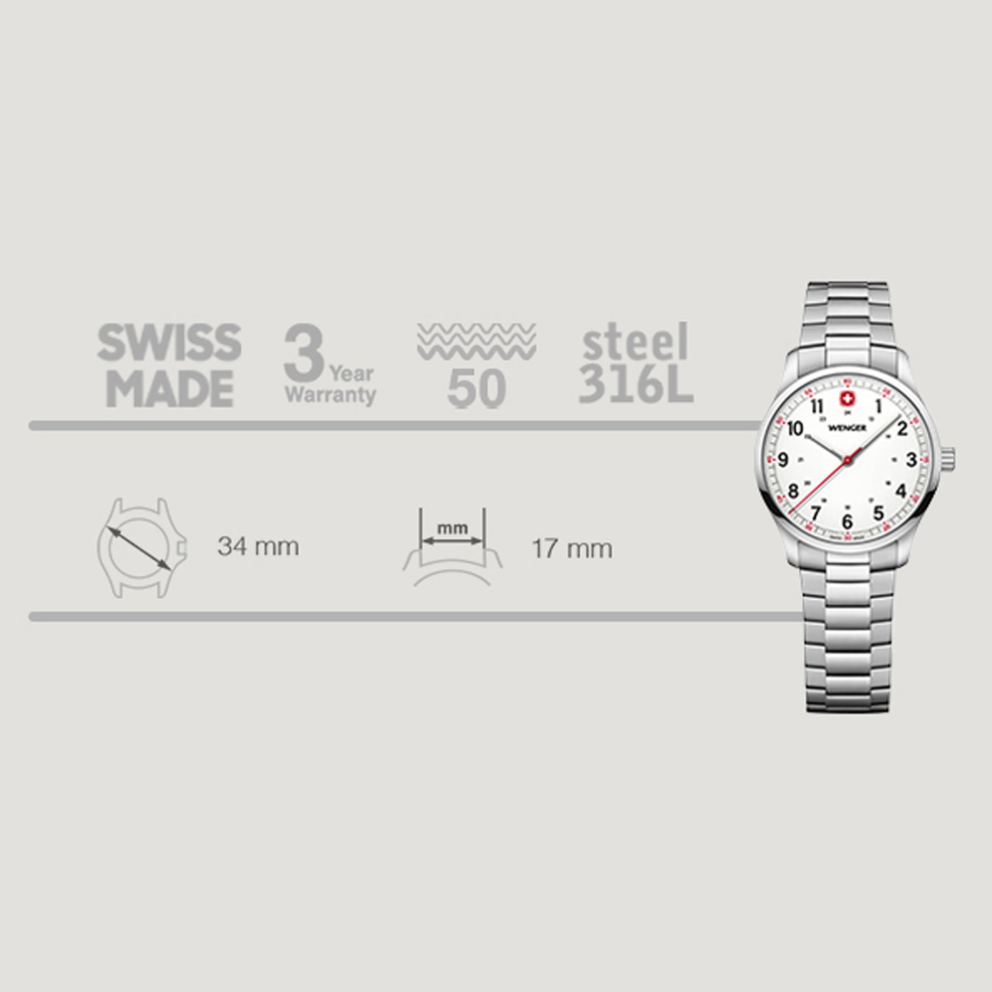 Wenger City Sport 34 mm White Dial Unisex Analog Watch 01.1421.130