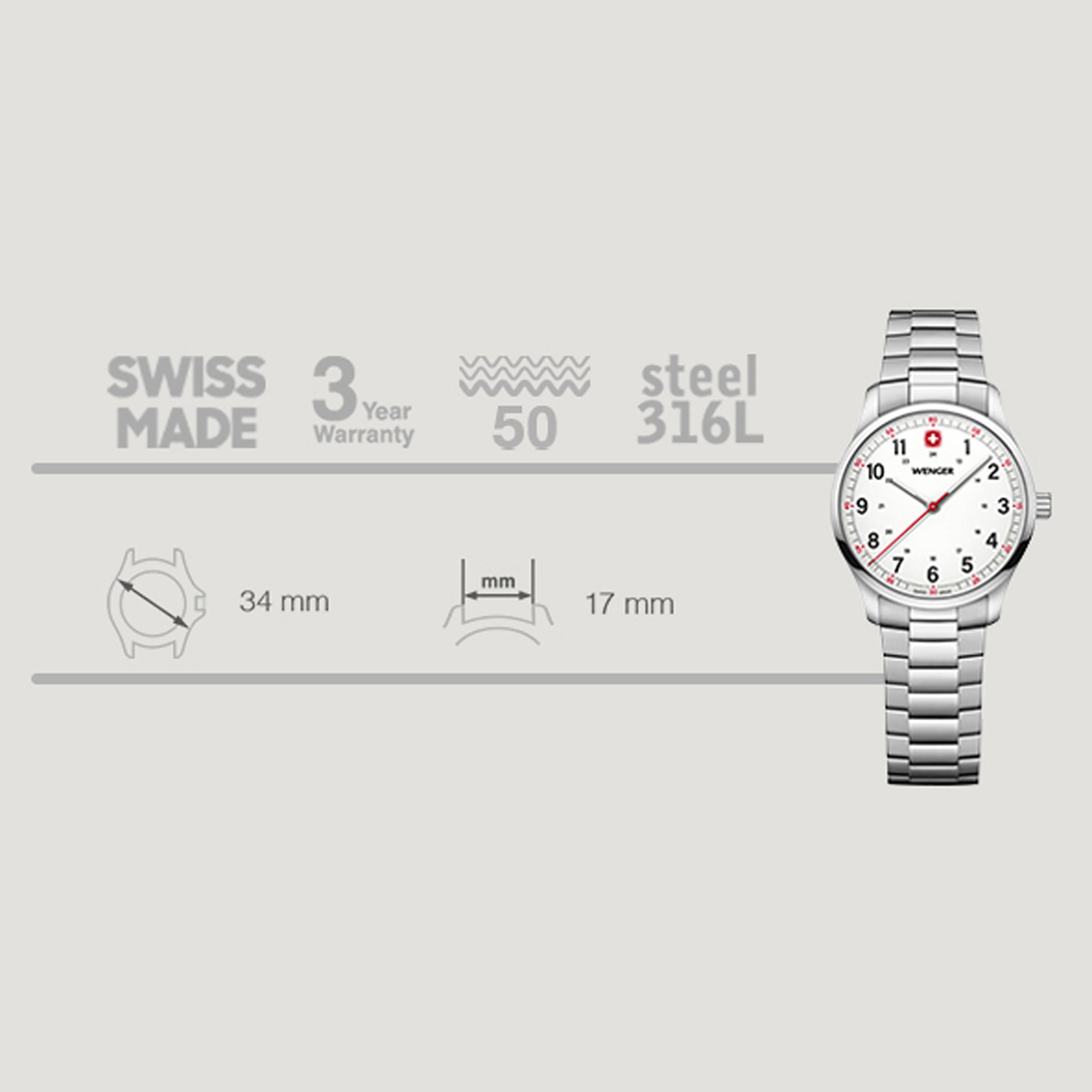 Wenger City Sport 34 mm White Dial Unisex Analog Watch 01.1421.130