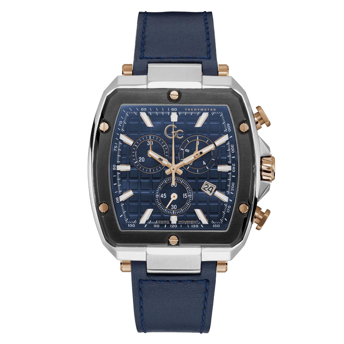 Guess Collection Spirit Tonneau 44 mm Blue Dial Men Analog Watch Y83001G7MF