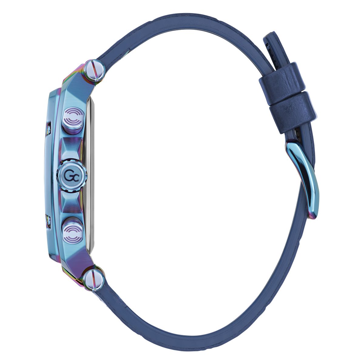 Wristwatch with a blue strap on a white background