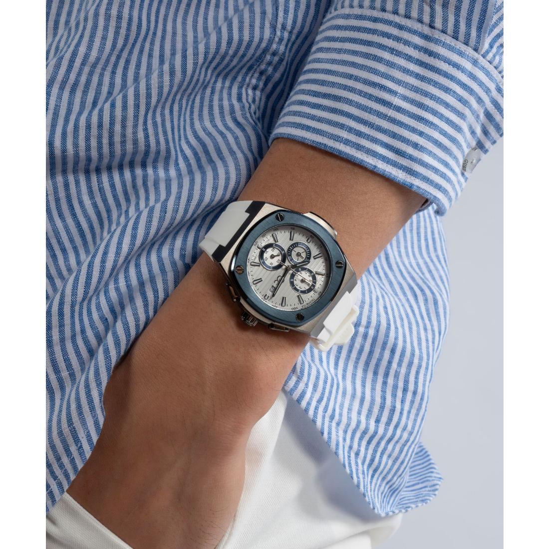 Guess Collection Coussin Shape 44 mm White Dial Men Analog Watch Y99015G7MF