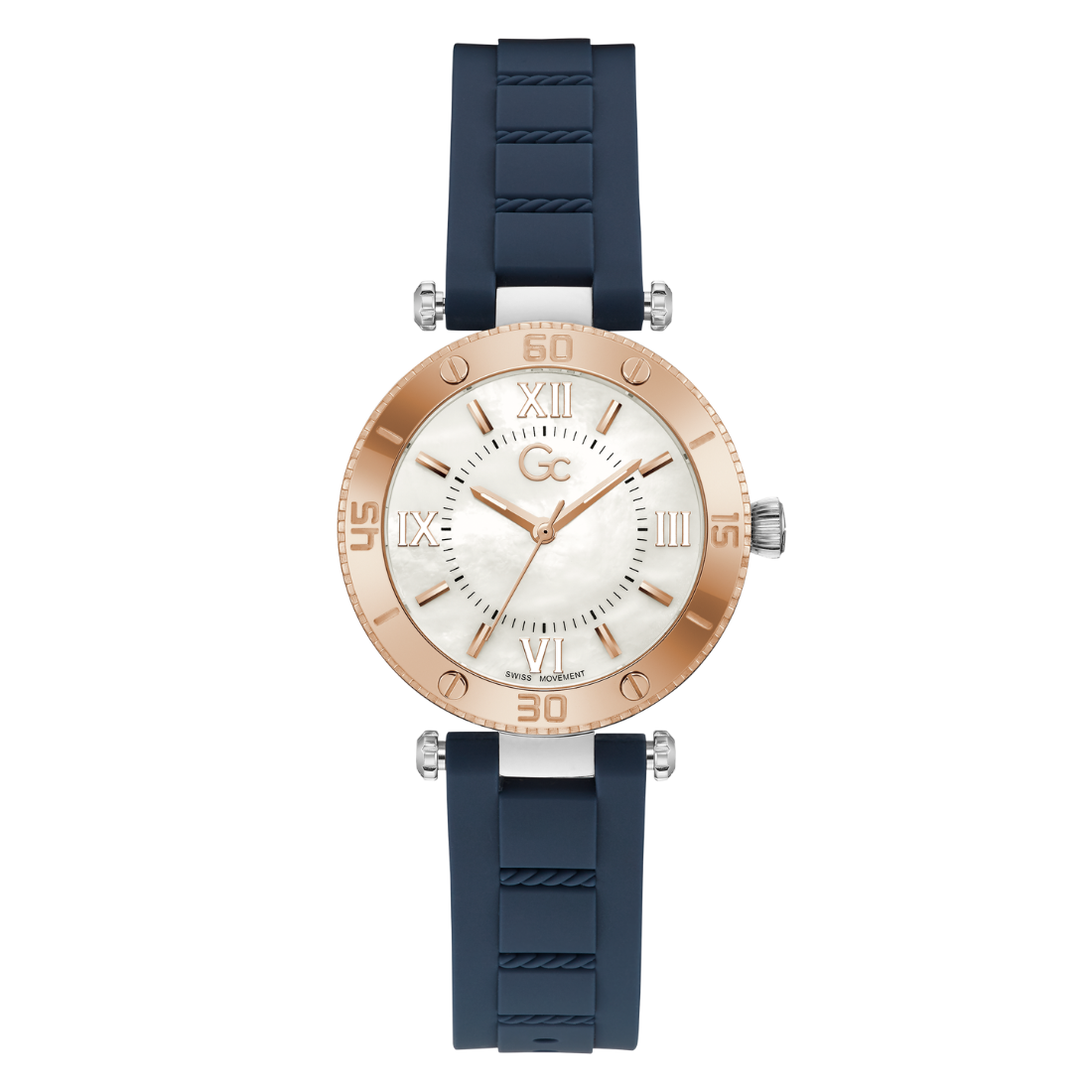 GC (Guess Collection) Women 34 mm Swiss Quartz Analog White Dial Blue Silicone Strap Watch Z05004L1MF