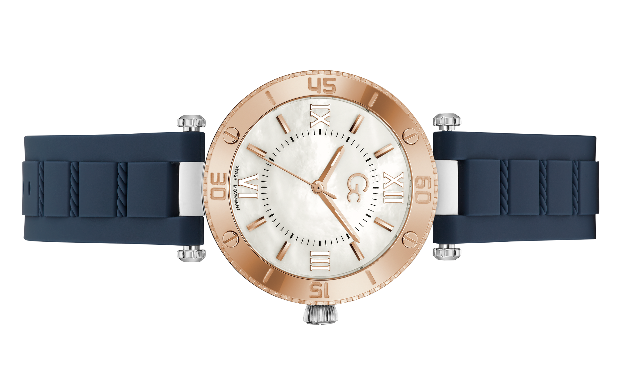 GC (Guess Collection) Women 34 mm Swiss Quartz Analog White Dial Blue Silicone Strap Watch Z05004L1MF