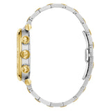 Two-tone watch with gold and silver accents on a white background