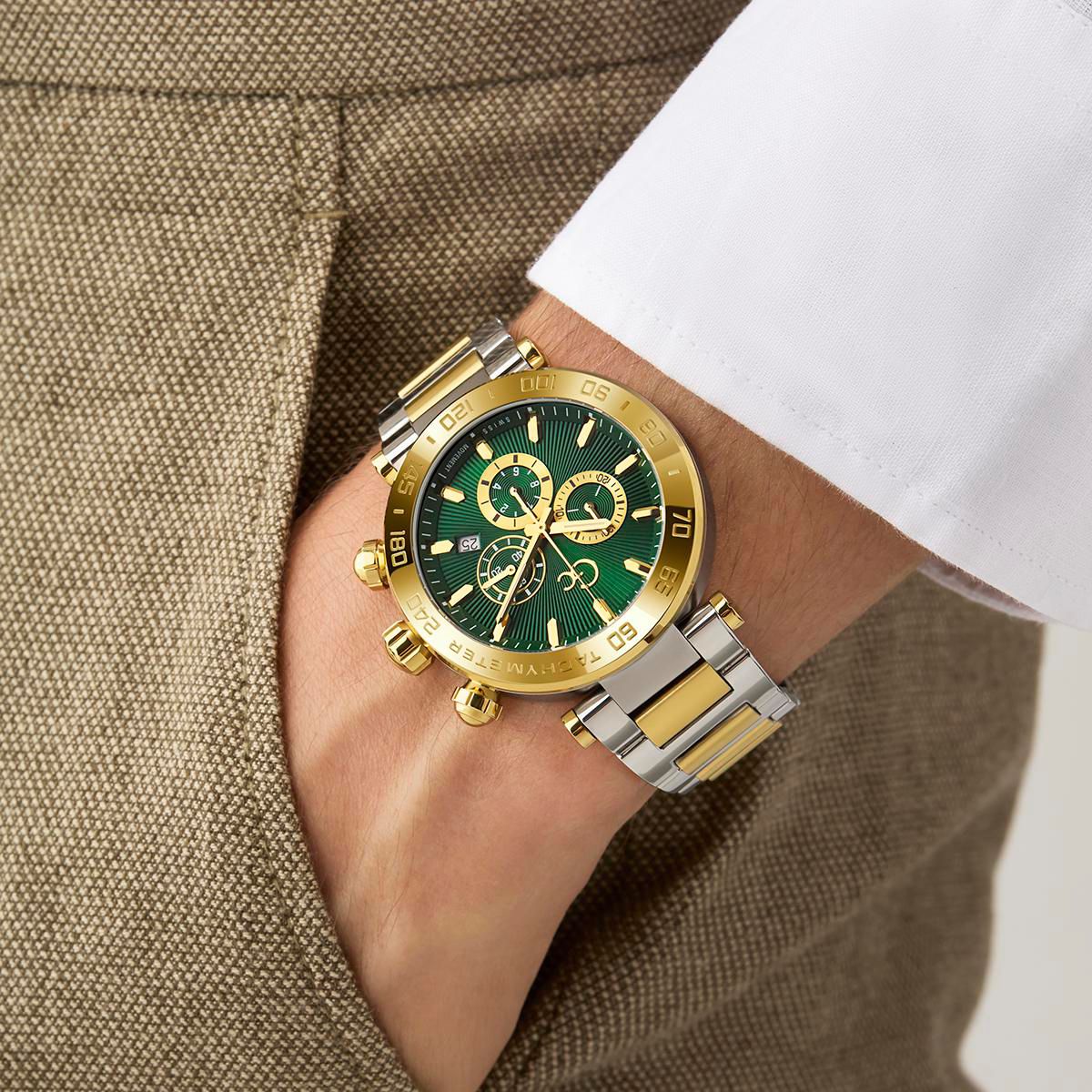 Guess Collection Classic Men 44 mm Green Dial Chronograph Watch Z50004G9MF