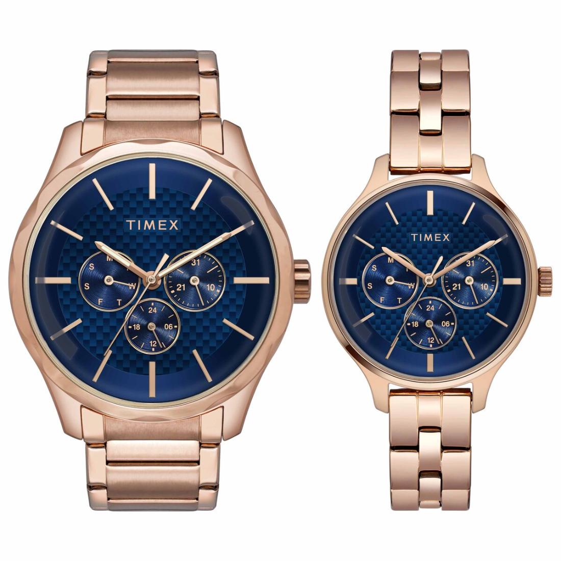 Timex 36 mm Blue Round Dial Analog Unisex Pair Watch TW00PR290