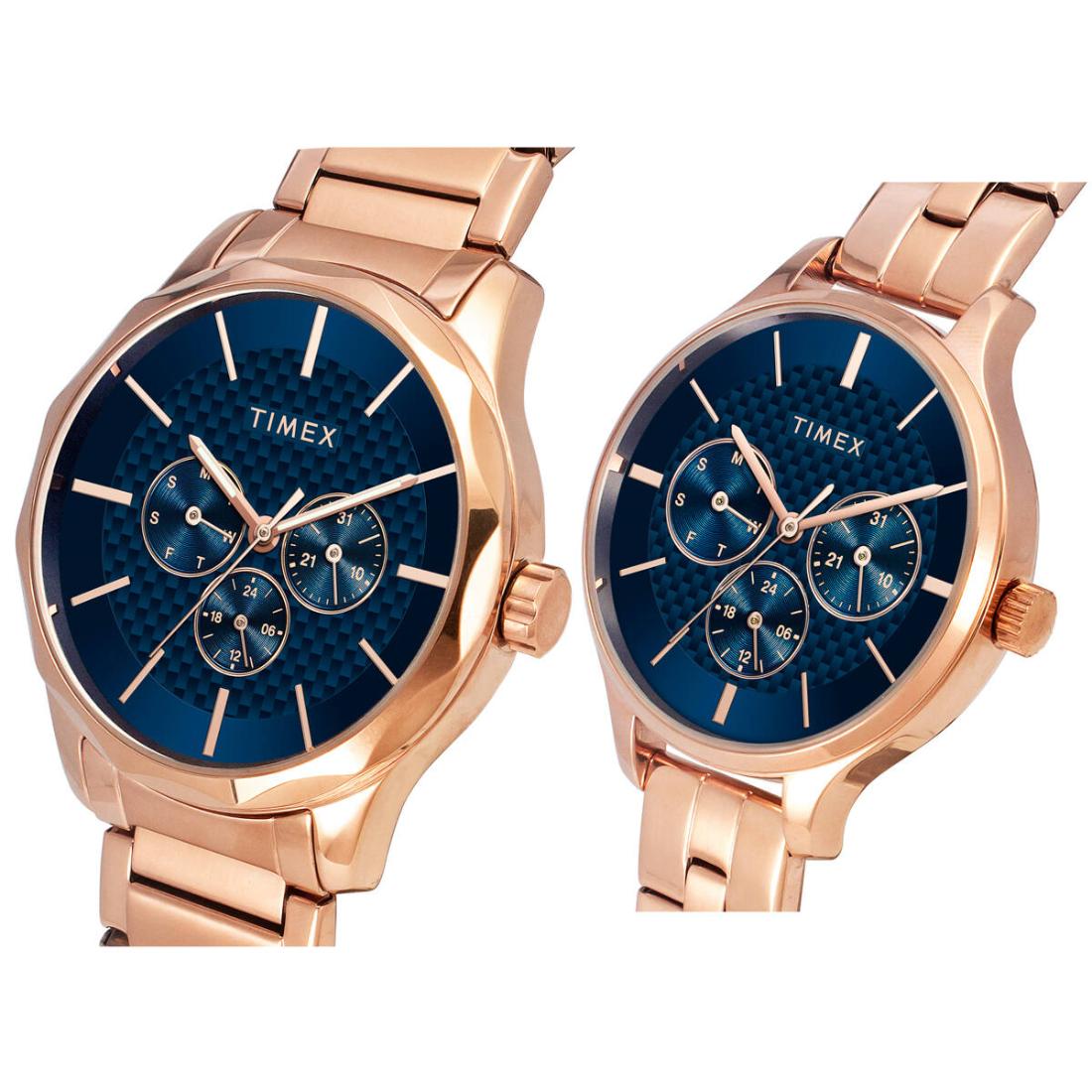 Timex 36 mm Blue Round Dial Analog Unisex Pair Watch TW00PR290