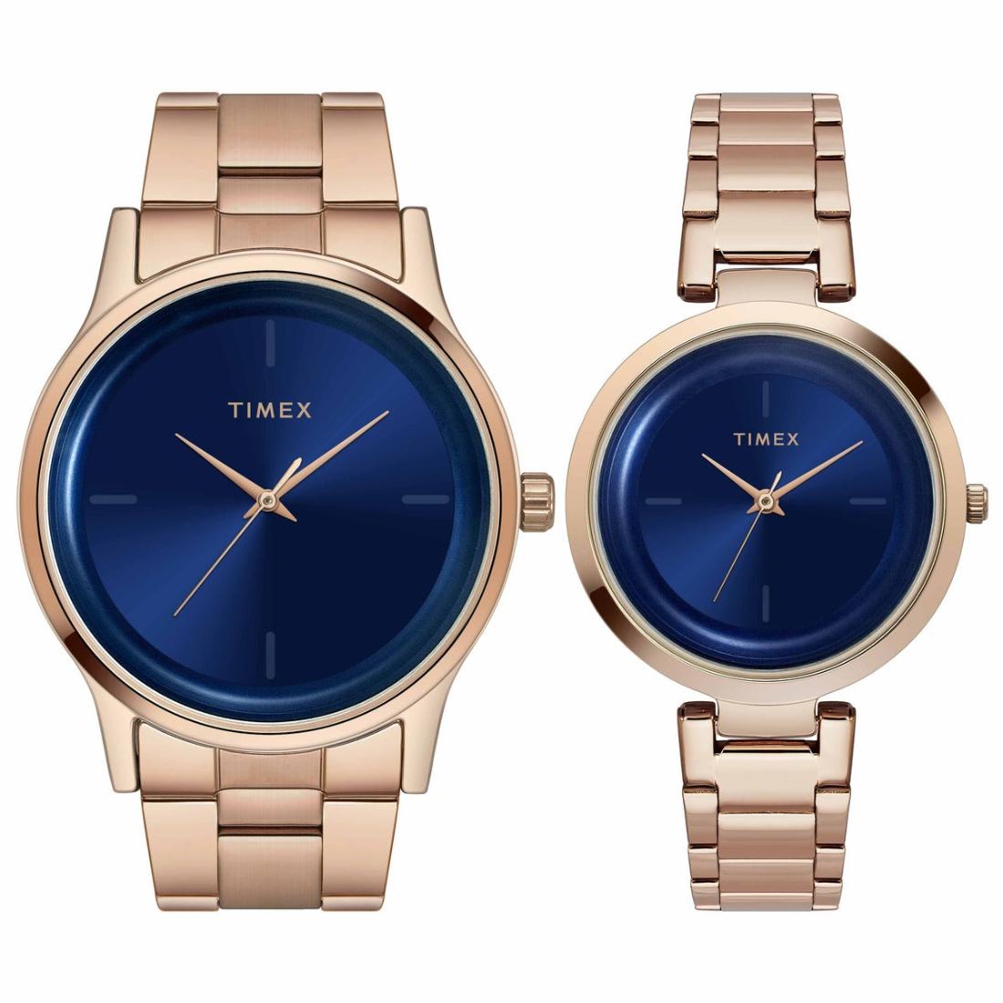 Timex 35 mm Blue Round Dial Analog Unisex Pair Watch TW00PR296